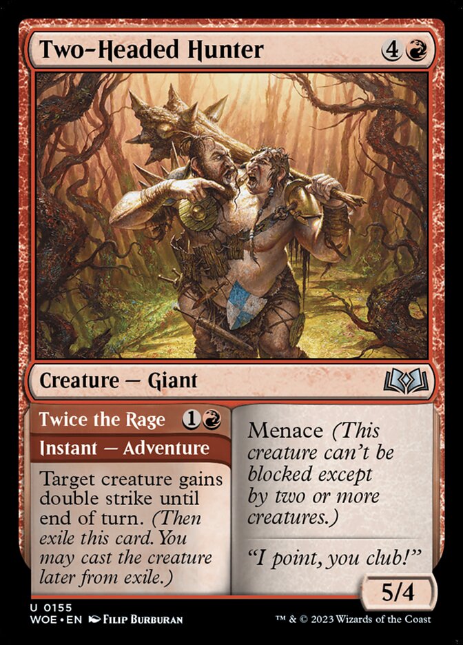 Two-Headed Hunter // Twice the Rage (155) - Wilds of Eldraine (WOE)