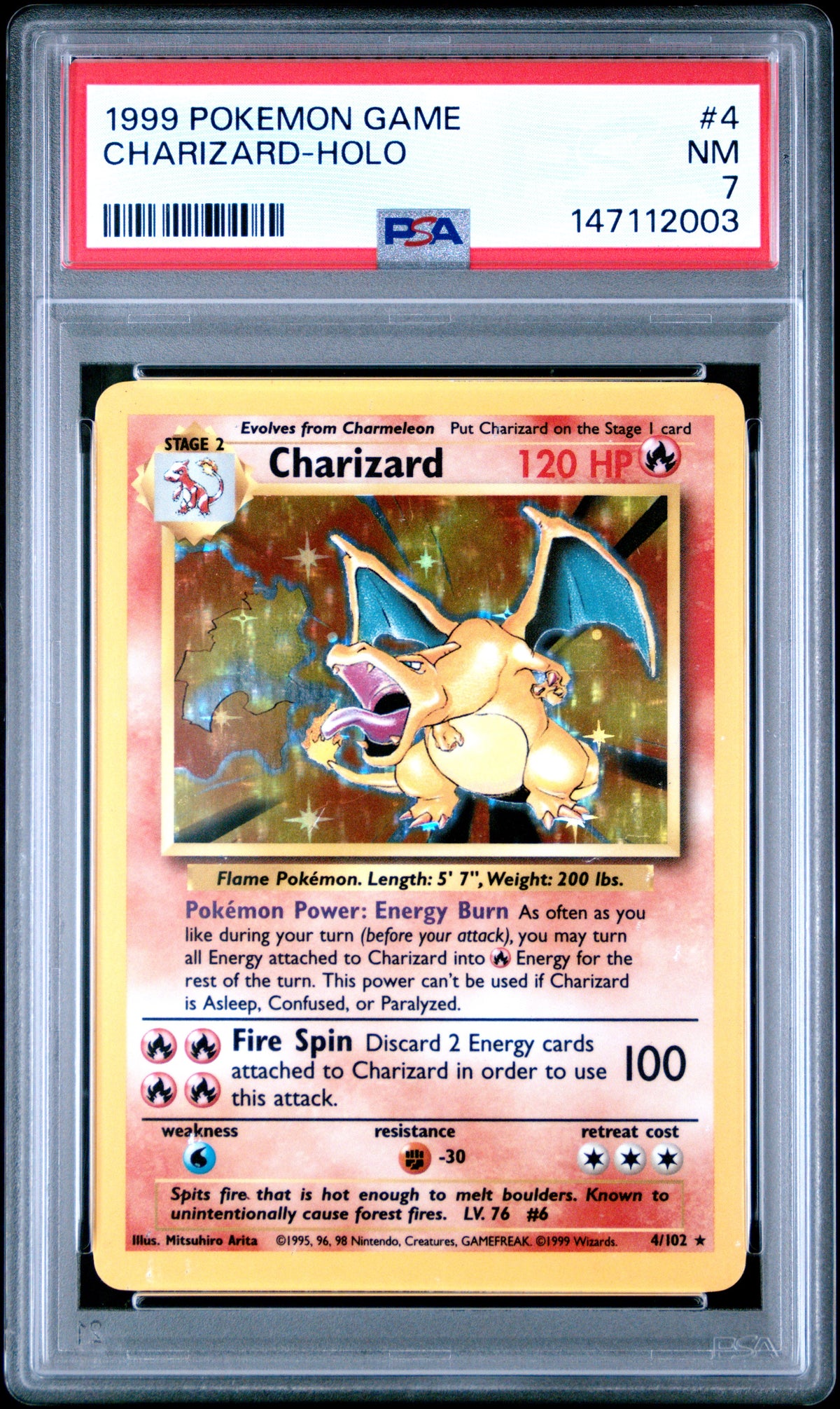 1999 Pokemon Base Set Charizard Holo PSA 7