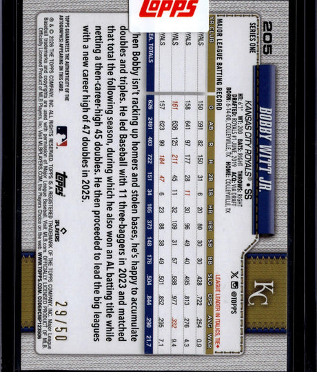 2026 Topps Bobby Witt Jr. Real One Auto Gold Foil /50