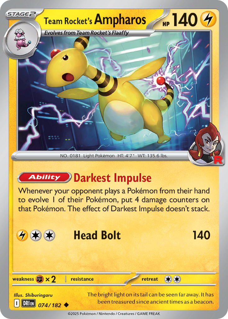 Team Rocket's Ampharos (74/182) - [Reverse Holo] Destined Rivals (DRI)