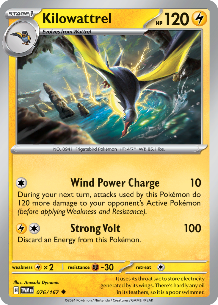 Kilowattrel (76/167) - [Reverse Holo] Twilight Masquerade (TWM)