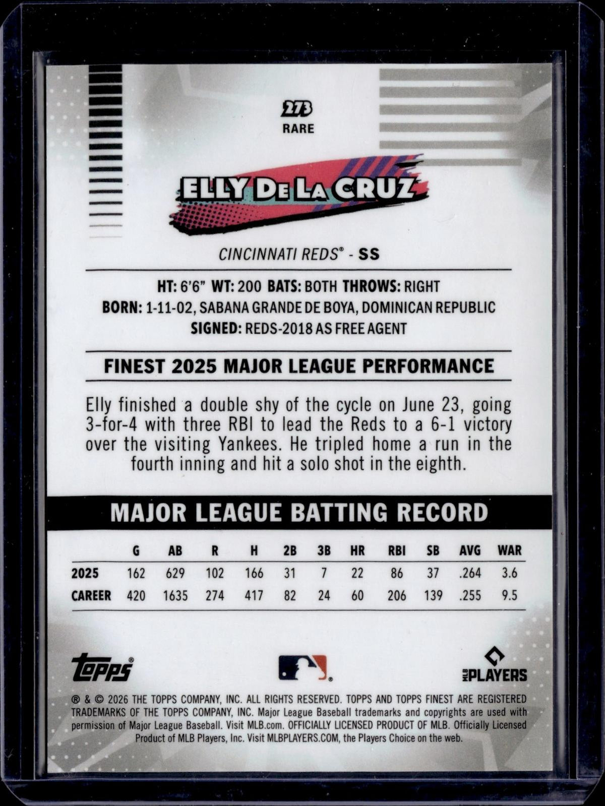2026 Finest Elly De La Cruz Rare Orange Mini-Diamond Refractor  /25