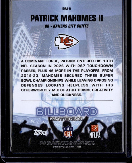 2026 Topps Flagship #BM-8 Patrick Mahomes II Billboard Material