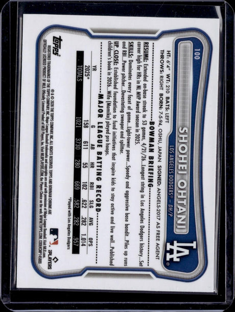 2026 Bowman Chrome #100 Shohei Ohtani True Blue Refractor /150