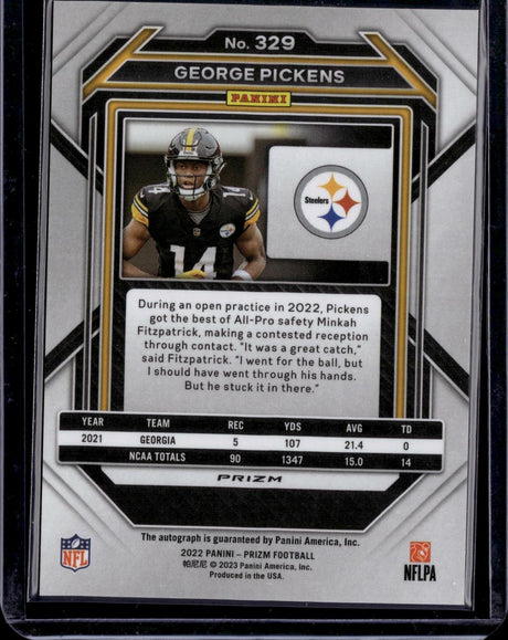 2022 Panini Prizm #329 George Pickens Rookie Disco Auto