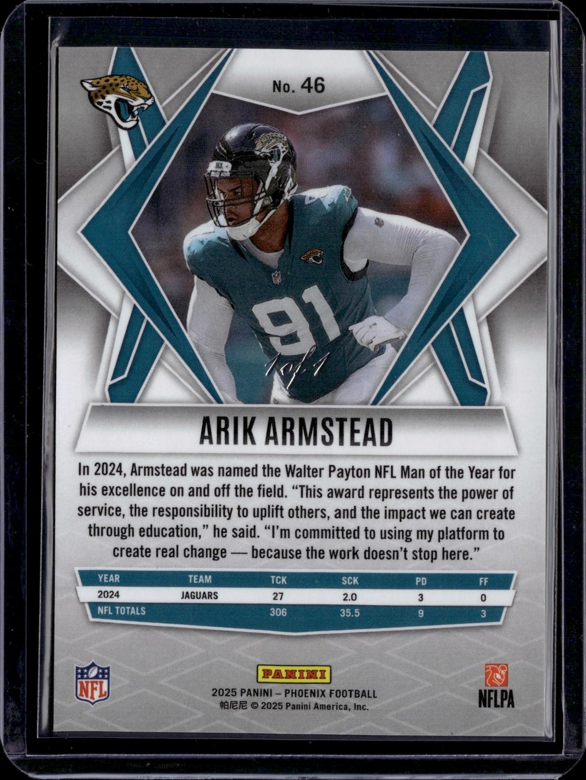 2025 Panini Phoenix #46 Arik Armstead Black Lazer Prizm 1/1