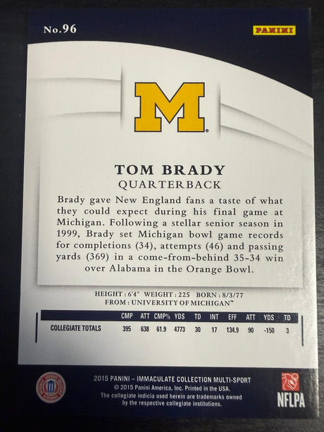 2015 Panini Immaculate Collection Collegiate #96 Tom Brady