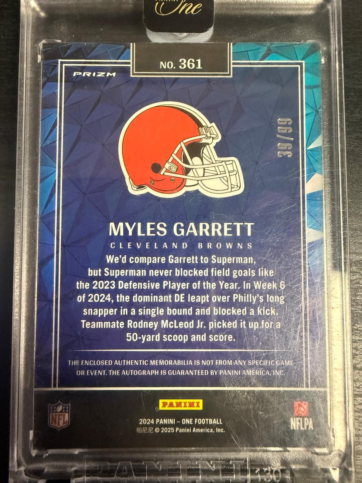 2024 Panini One Myles Garrett Wonderful Ones Auto /99