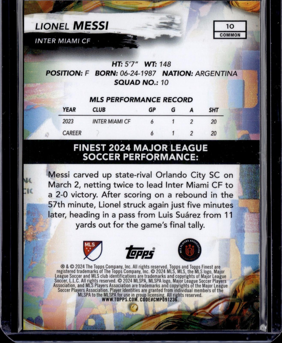2024 Finest MLS #10 Lionel Messi Oil Spill Refractor