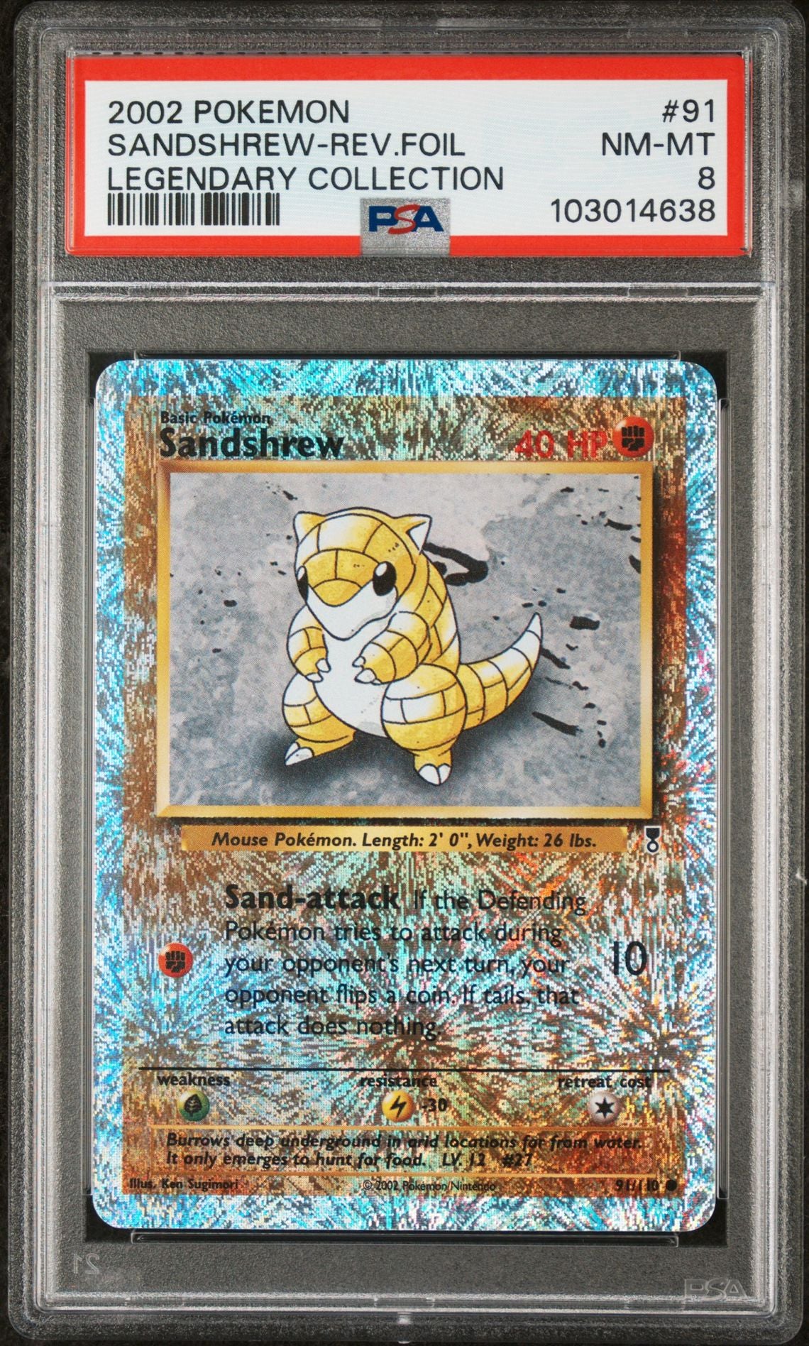Sandshrew #91 - [Reverse Holo, Graded PSA 8] Legendary Collection