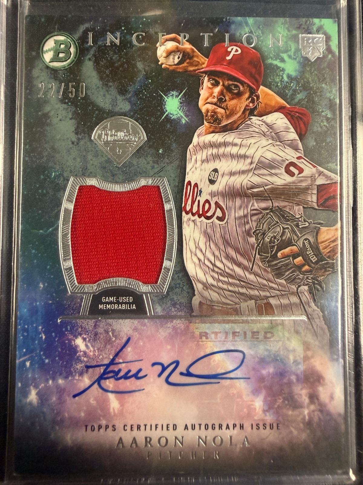 2016 Bowman Inception Aaron Nola Relic Auto Green /50