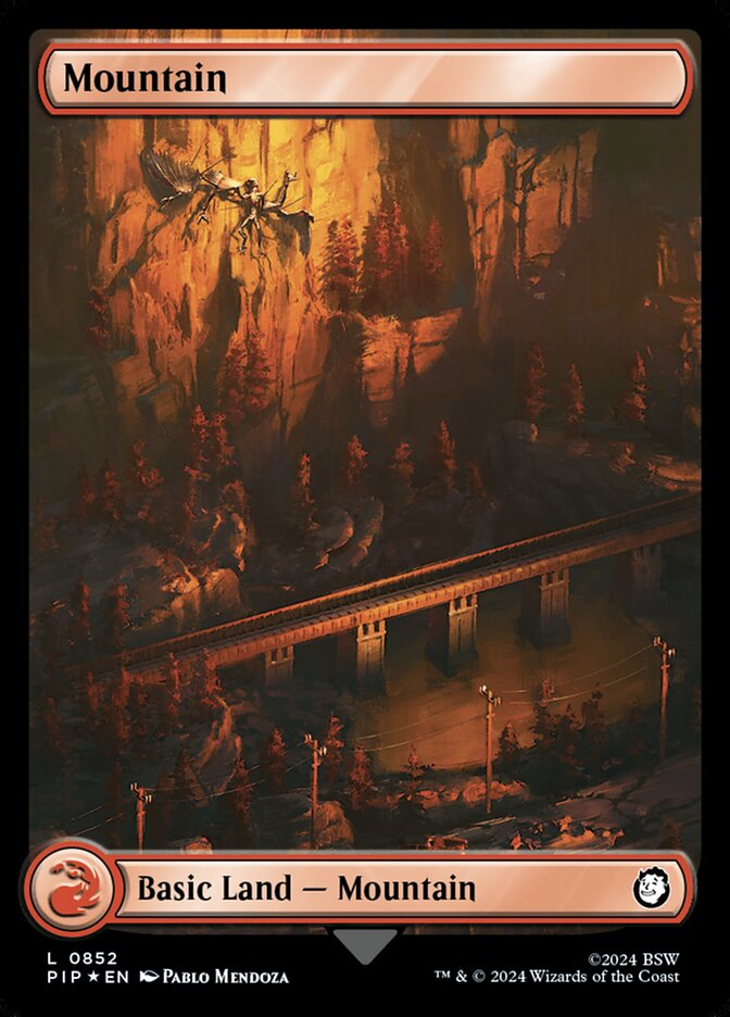 Mountain (852) - [Surge Foil, Full Art] Fallout (PIP)