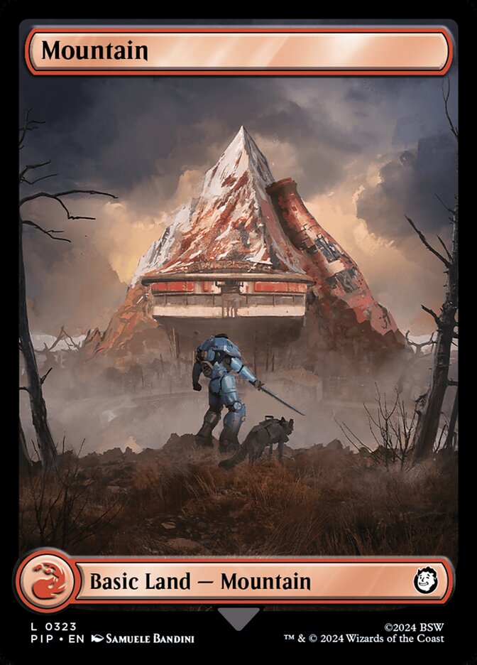 Mountain (323) - [Foil, Full Art] Fallout (PIP)