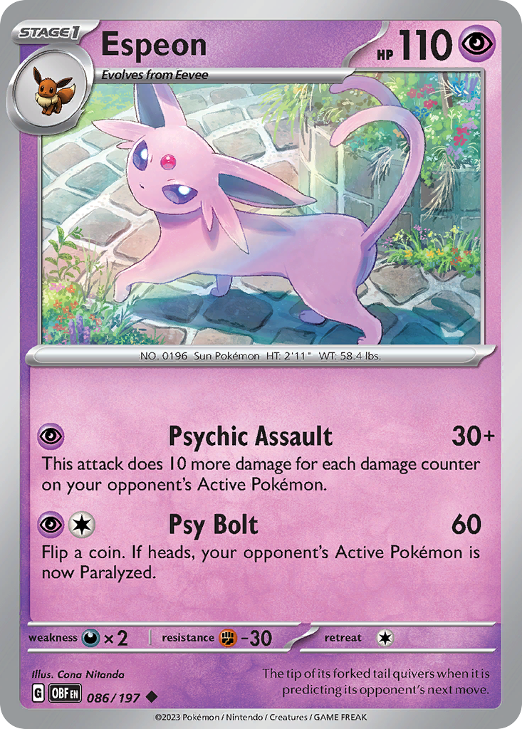 Espeon (86/197) - [Reverse Holo] Obsidian Flames (OBF)