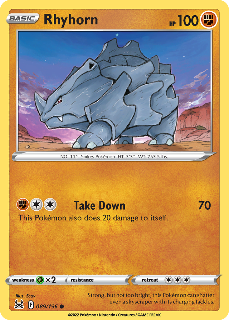 Rhyhorn (89/196) - [Reverse Holo] Lost Origin (LOR)