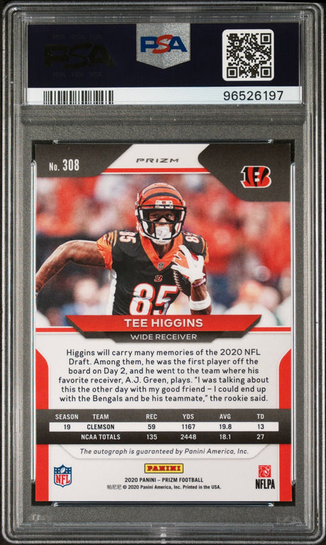 Tee Higgins 2020 Panini Prizm #308 Autograph - [PSA Graded 9] - Back