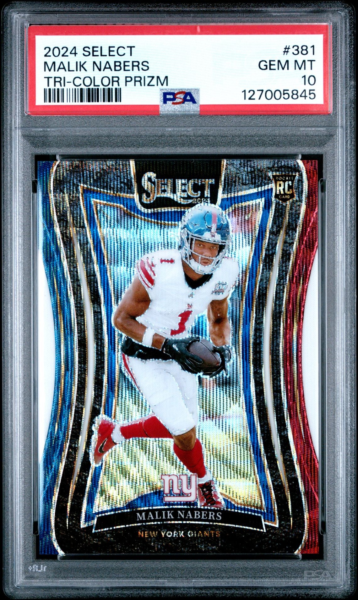 Malik Nabers 2024 Panini Select #381 Tri-Color Prizm - [PSA Graded 10] - Front