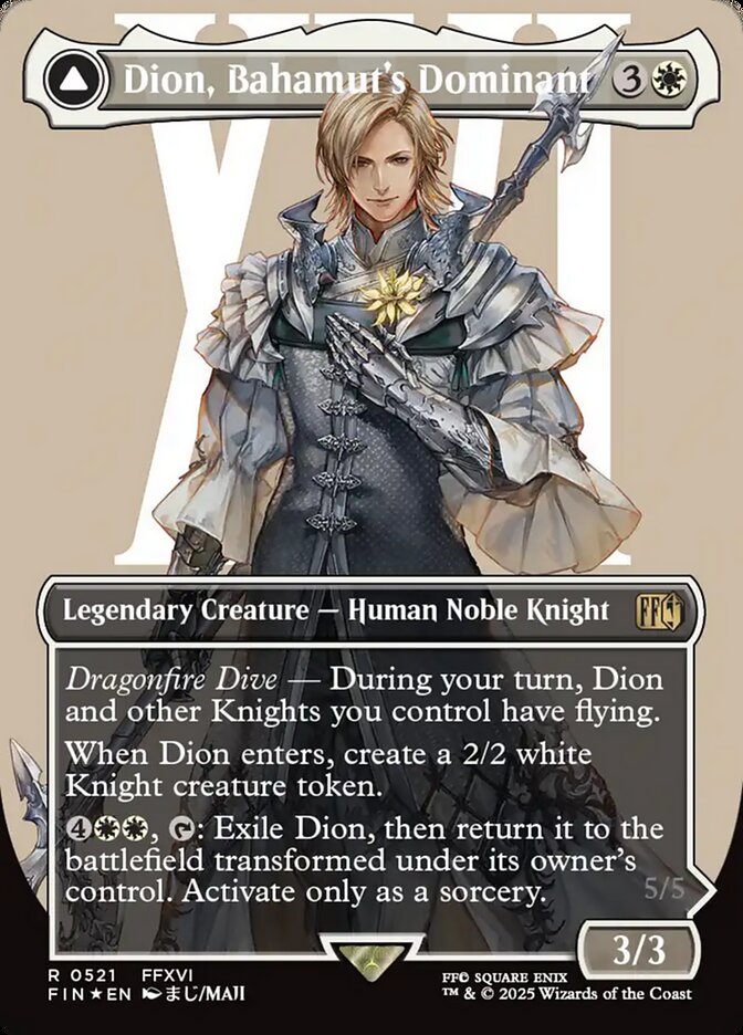 Dion, Bahamut's Dominant // Bahamut, Warden of Light (521) - [Surge Foil, Borderless] Final Fantasy (FIN)