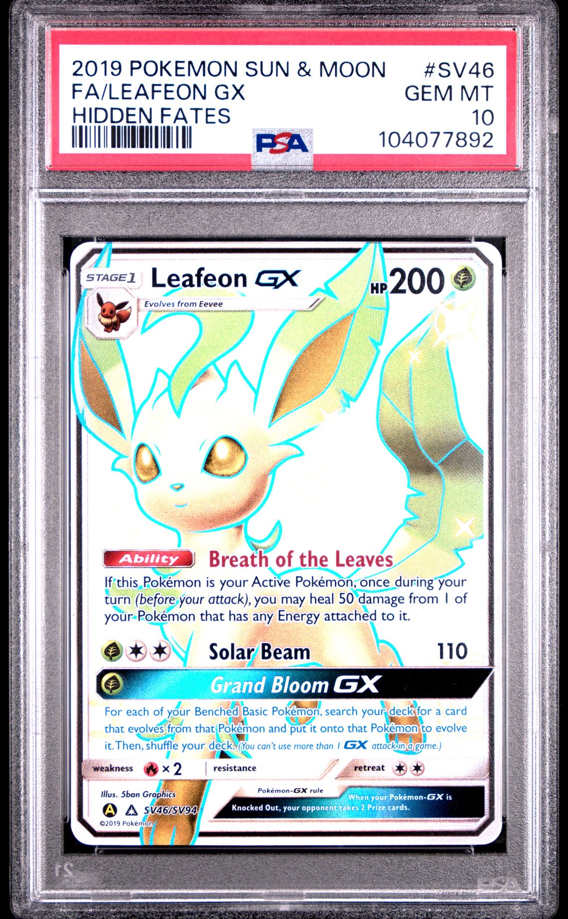 Leafeon Gx #46 - [Graded PSA 10] Sun & Moon Hidden Fates Sv