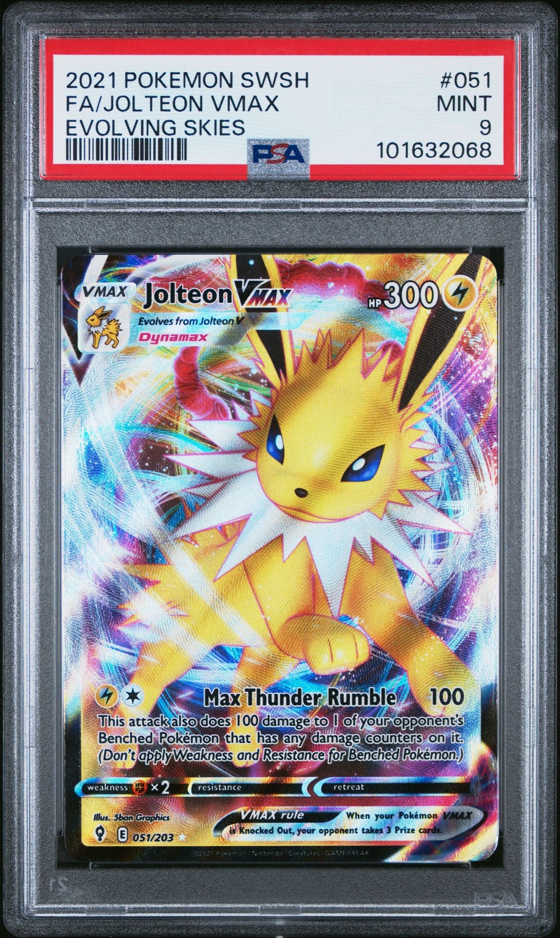 Jolteon Vmax #051 - [Graded PSA 9] Sword & Shield Evolving Skies