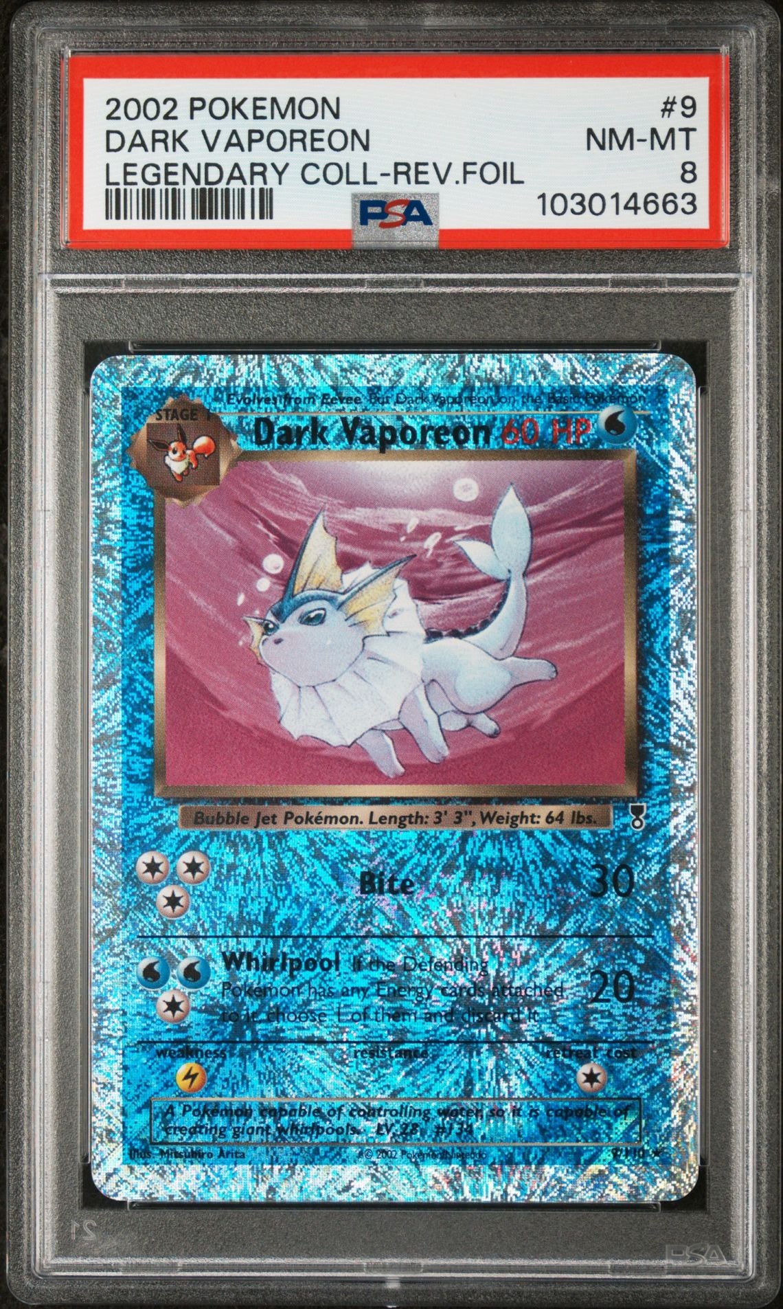 Dark Vaporeon #9 - [Reverse Holo, Graded PSA 8] Legendary Collection