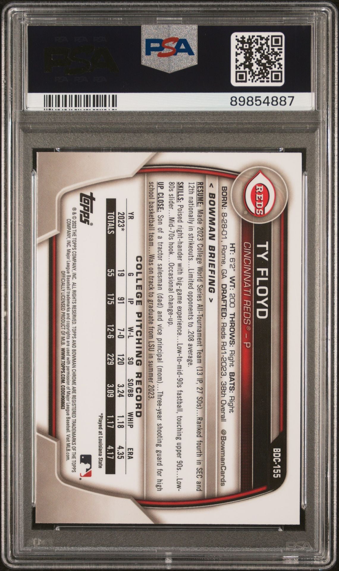 2023 Bowman Draft Chrome-Fuchsia Lunar Ref Ty Floyd - [PSA 8] - Back