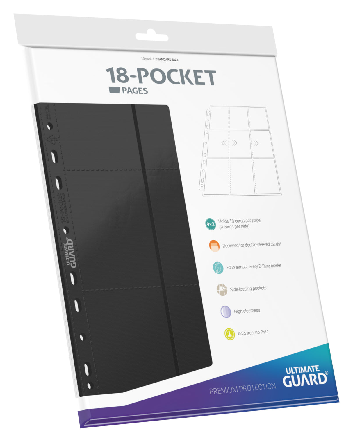 Ultimate Guard 18-Pocket Pages Side-Loading Black 10 Pack