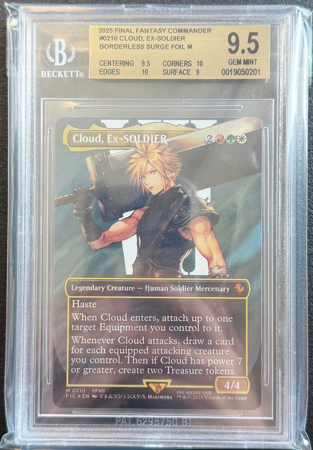 Cloud, Ex-SOLDIER #210 (Borderless) (Surge Foil) - [Graded BGS 9.5] Commander: FINAL FANTASY (FIC)