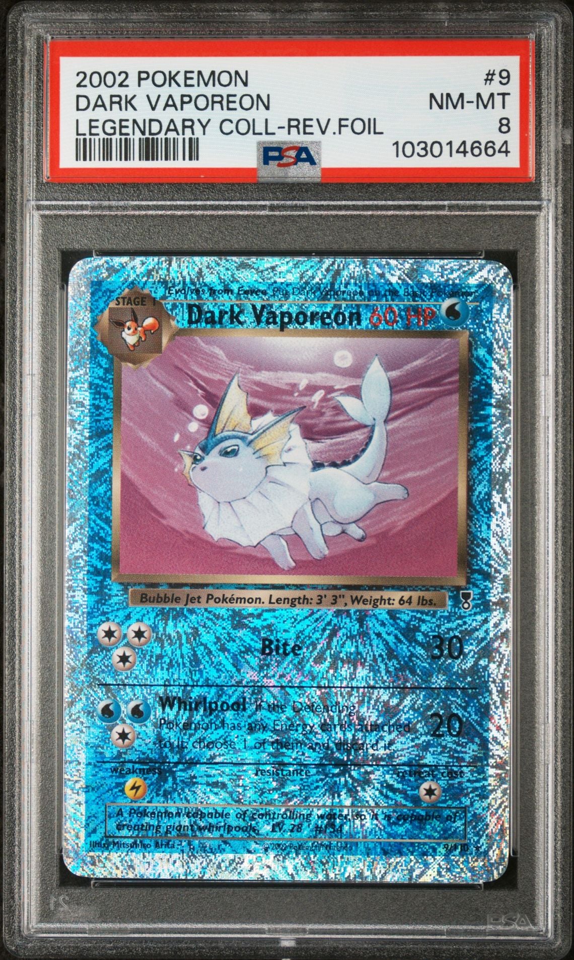 Dark Vaporeon #9 - [Reverse Holo, Graded PSA 8] Legendary Collection