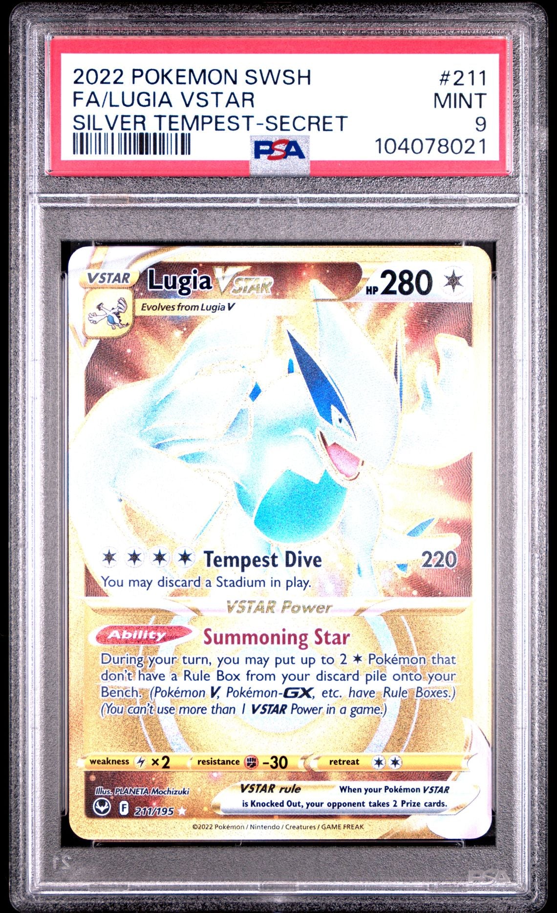 Lugia Vstar Secret #211 - [Graded PSA 9] Sword & Shield Silver Tempest