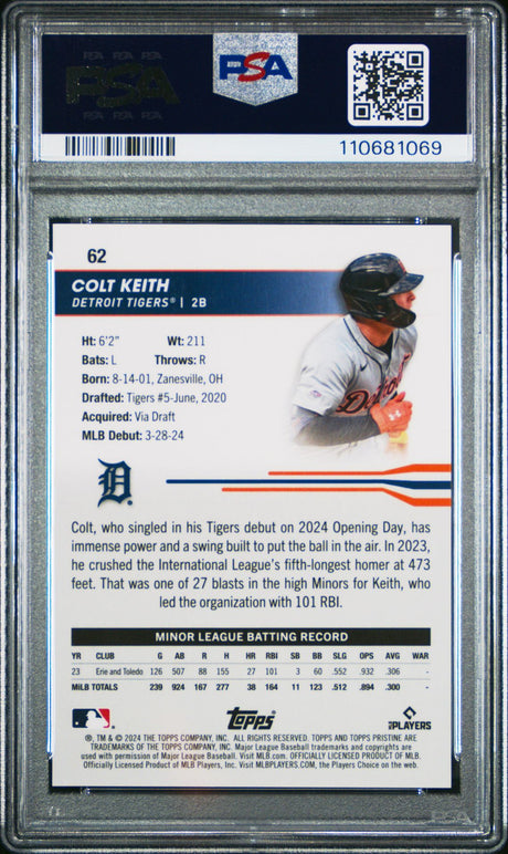 Colt Keith 2024 Topps Pristine #62 Pink Refractor - [PSA Graded 10] - Back
