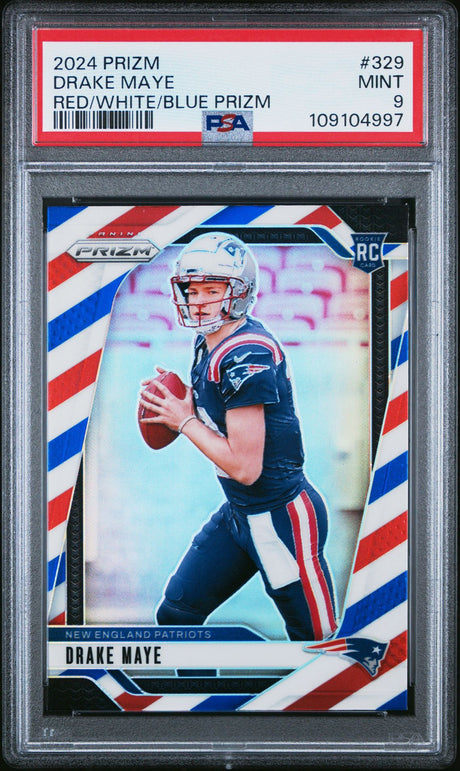 Drake Maye 2024 Panini Prizm #329 Red/White/Blue Prizm - [PSA Graded 9] - Front