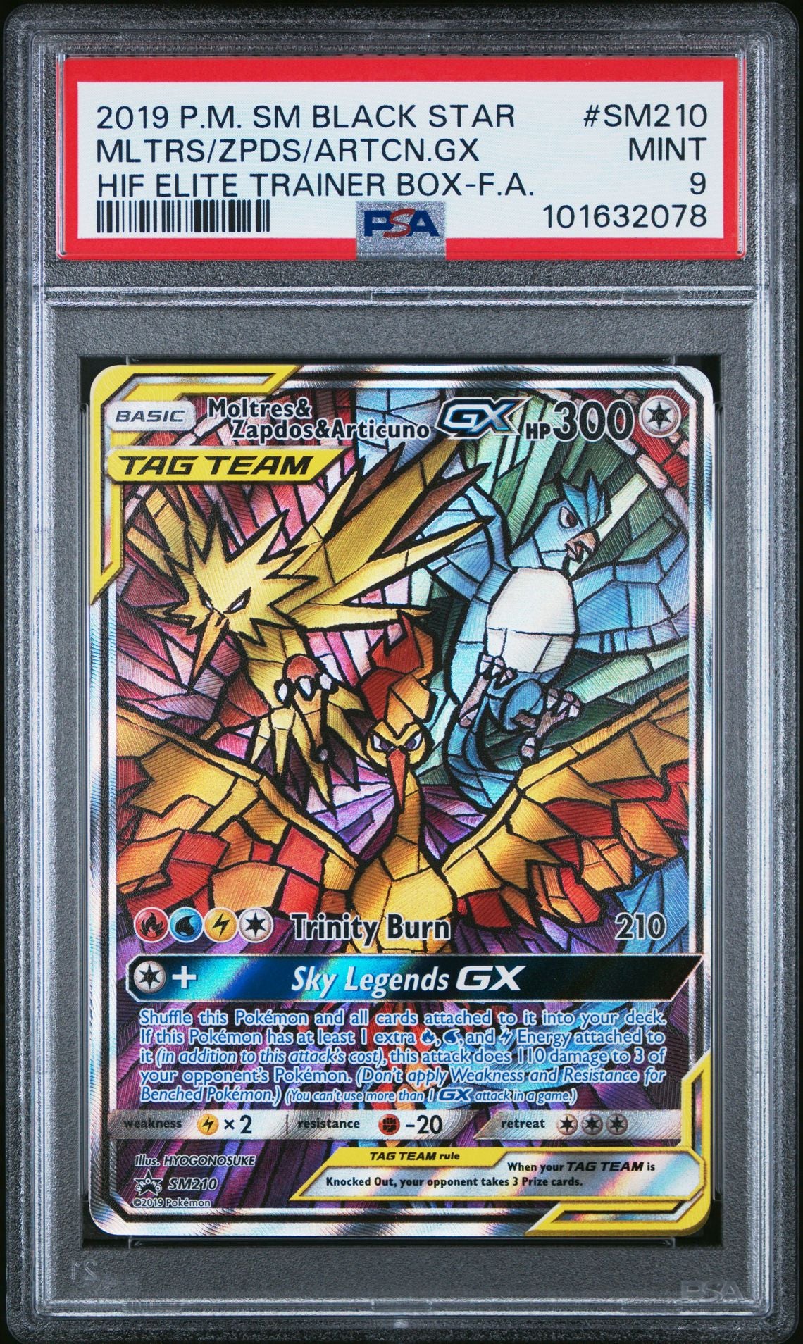 Moltres & Zapdos & Articuno Gx Hidden Fates Elite Trainer Box #210 - [Graded PSA 9] Sm Black Star Promo Sm