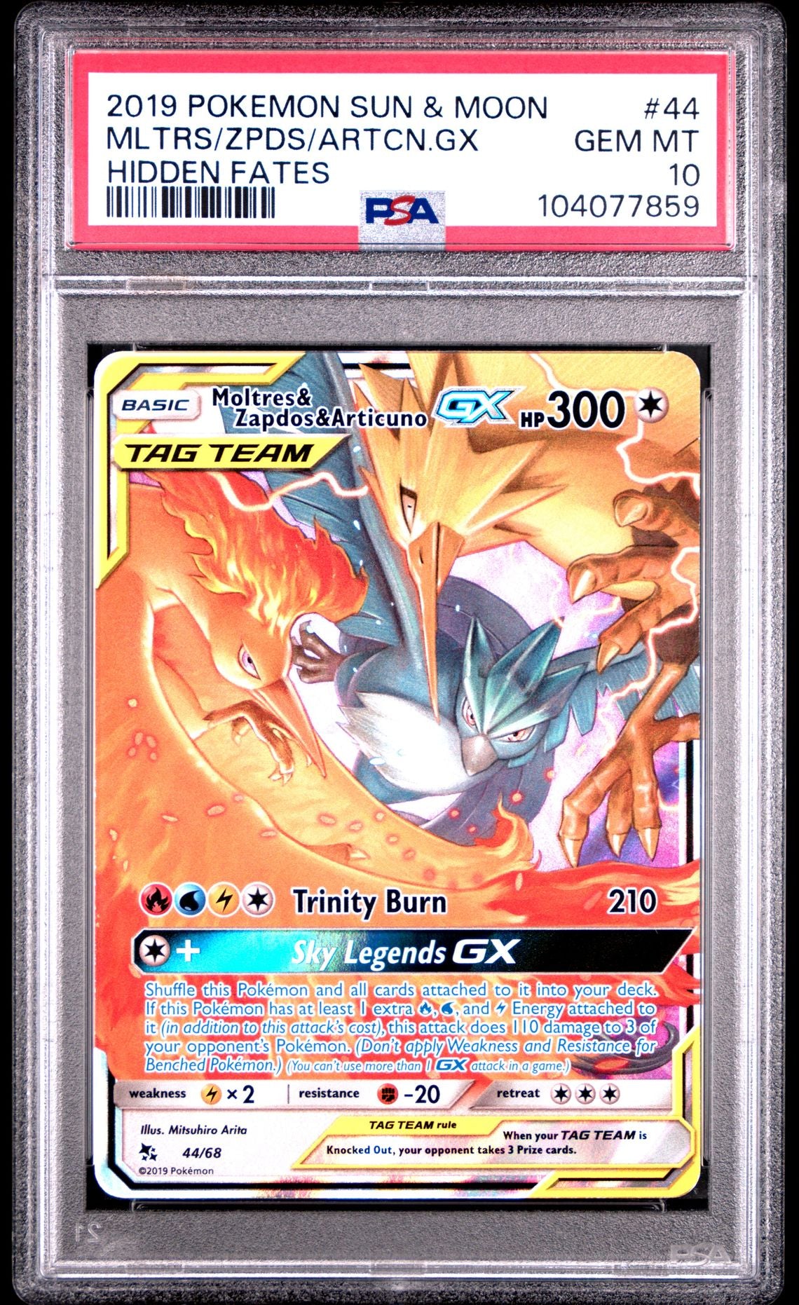Moltres & Zapdos & Articuno Gx #44 - [Graded PSA 10] Sun & Moon Hidden Fates