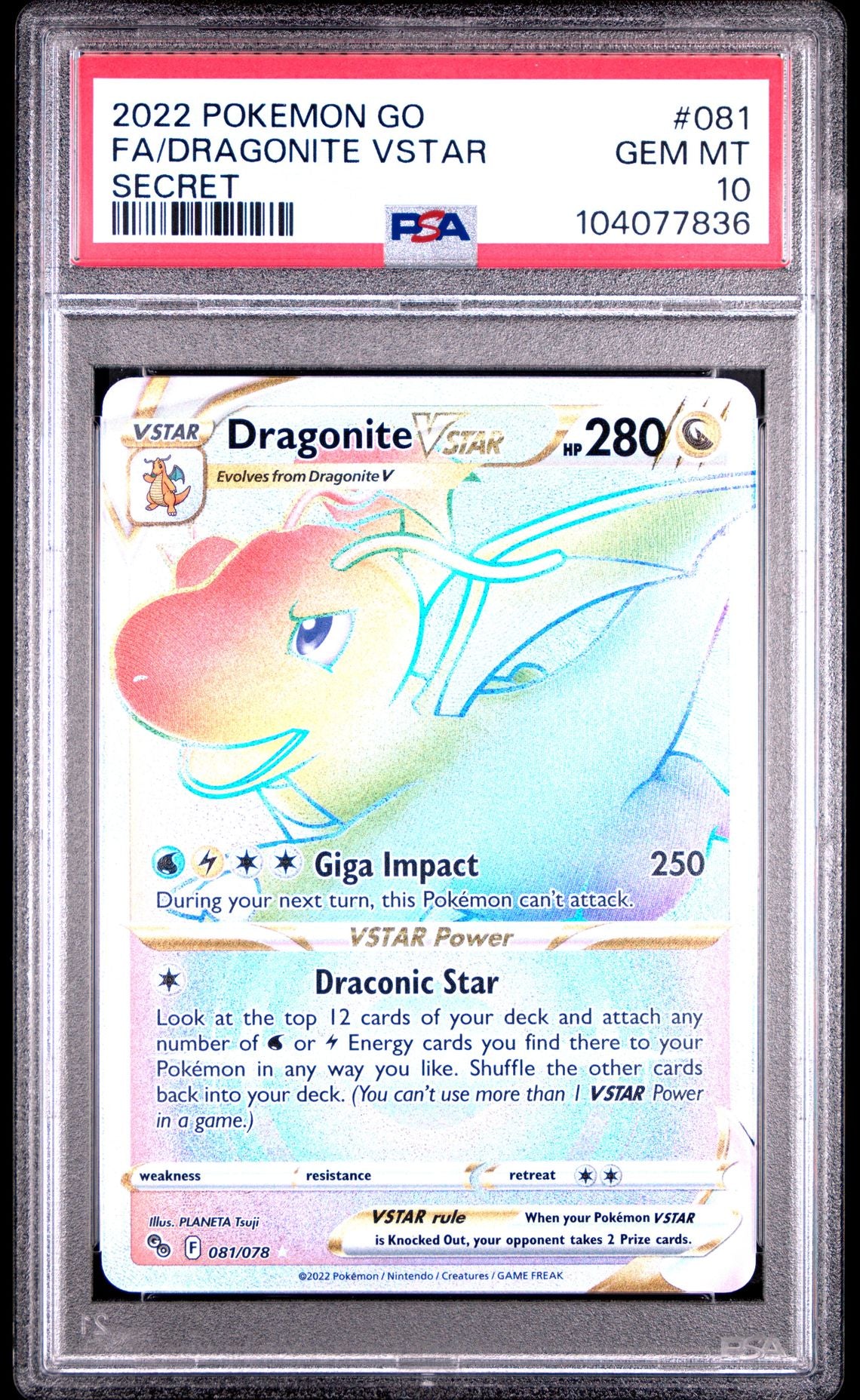 Dragonite Vstar Secret #081 - [Graded PSA 10] Pokemon Go
