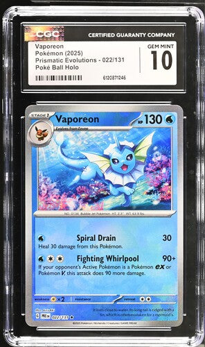 Vaporeon (Poke Ball Pattern) #22 - [Graded CGC 10] SV: Prismatic Evolutions (PRE)