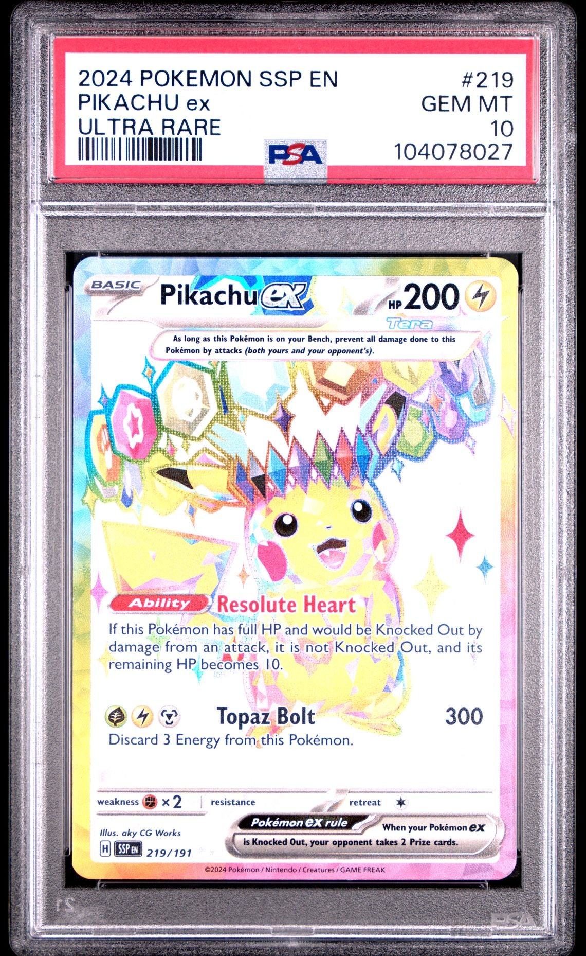 Pikachu Ex Ultra Rare #219 - [Graded PSA 10] Surging Sparks