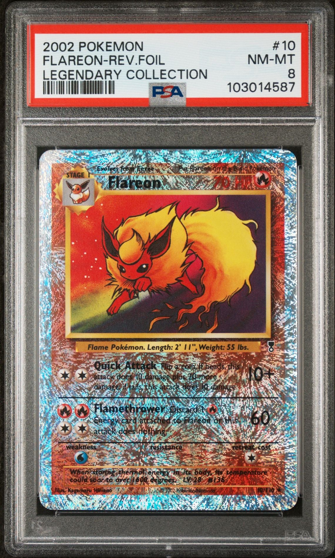 Flareon #10 - [Reverse Holo, Graded PSA 8] Legendary Collection