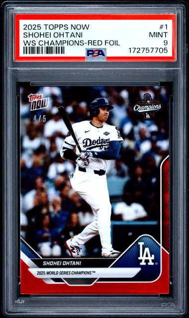 2025 Topps Now Shohei Ohtani WS Champions (Red Foil /5) - [PSA Graded 9]