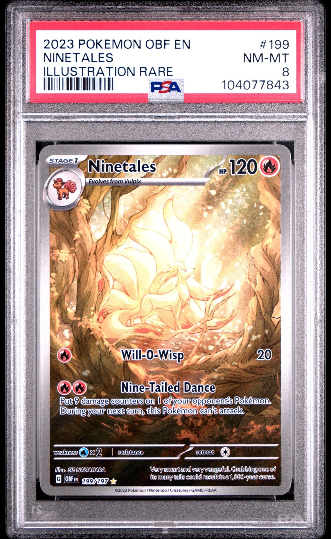 Ninetales Illustration Rare #199 - [Graded PSA 8] Obsidian Flames