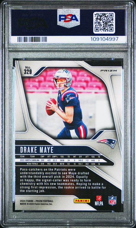 Drake Maye 2024 Panini Prizm #329 Red/White/Blue Prizm - [PSA Graded 9] - Back