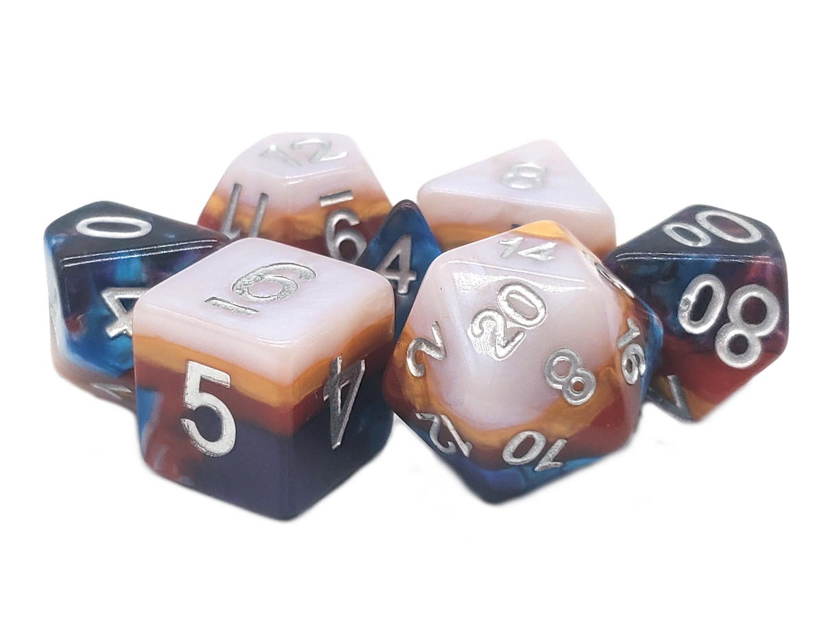 Old School 7 Piece DnD RPG Dice Set: Gradients - American Hero