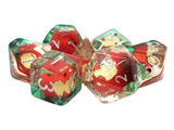 Old School 7 Piece DnD RPG Dice Set: Infused - An Apple a Day!