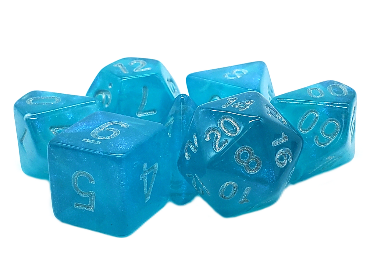 Old School 7 Piece DnD RPG Dice Set: Galaxy - Arctic Shimmer