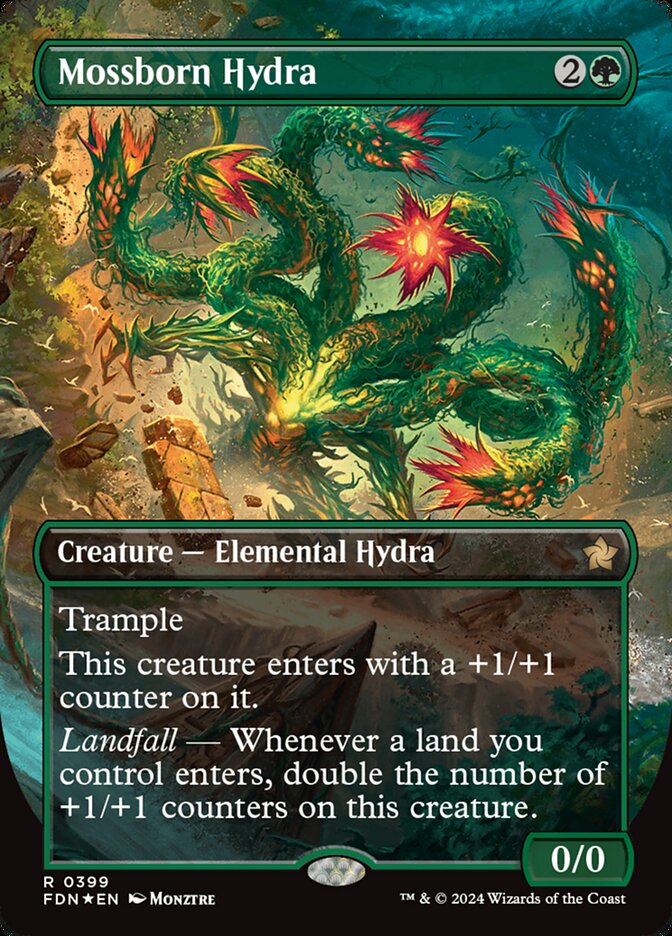 Mossborn Hydra - [Mana Foil, Borderless] Foundations (FDN)