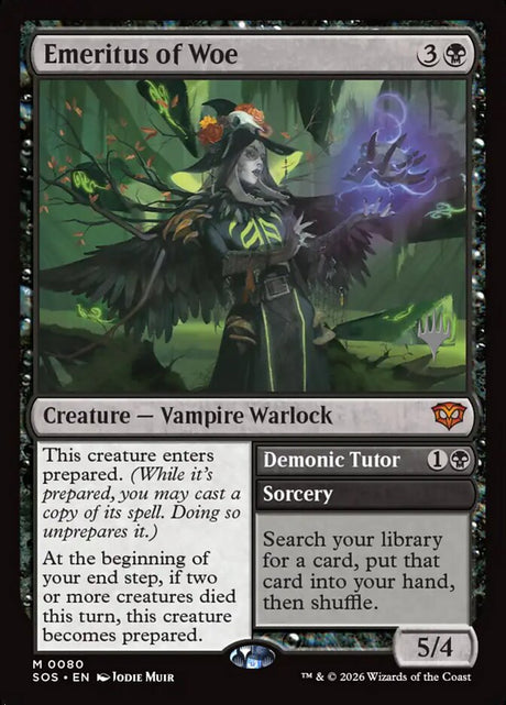 Emeritus of Woe // Demonic Tutor (80p) - Secrets of Strixhaven Promos (PSOS)