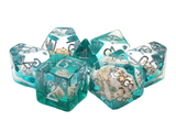 Old School 7 Piece DnD RPG Dice Set: Infused - Beach Party - Aqua