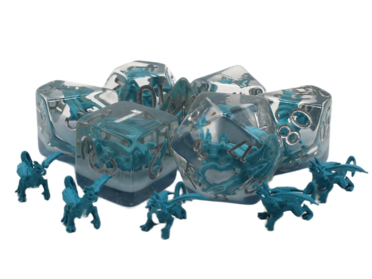 Old School 7 Piece DnD RPG Dice Set: Infused - Dragon Blue