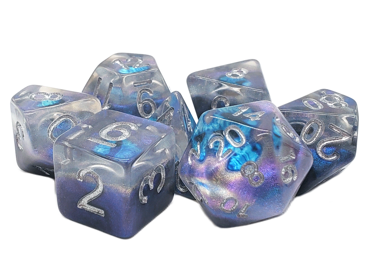 Old School 7 Piece DnD RPG Dice Set: Infused - Dragon Eye Blue