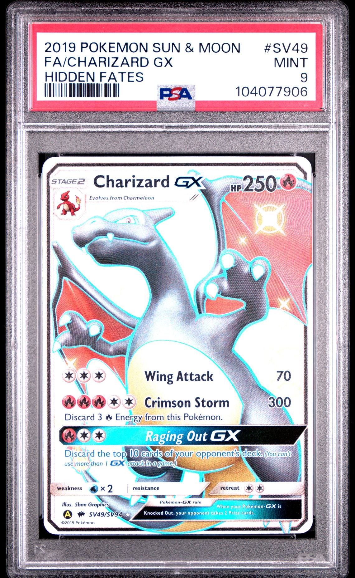 Charizard Gx #49 - [Graded PSA 9] Sun & Moon Hidden Fates Sv